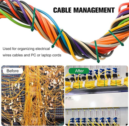 Zip Ties Assorted Sizes(4”+6”+8”+12”), 400 Pack, Green Cable Ties,Multi-Purpose Self-Locking Nylon Cable Cord Management,Plastic Wire Ties for indoor and outdoor use.