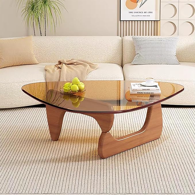 Modern Glass Coffee Table for Living Room, Mid Century Coffee Table, Small Coffee Tables, Suitable for Bedroom Living Room Reception Office Tables (Walnut/Brown, Medium 35.8 * 25.5 * 16in)