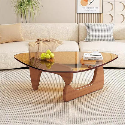 Modern Glass Coffee Table for Living Room, Mid Century Coffee Table, Small Coffee Tables, Suitable for Bedroom Living Room Reception Office Tables (Walnut/Brown, Medium 35.8 * 25.5 * 16in)