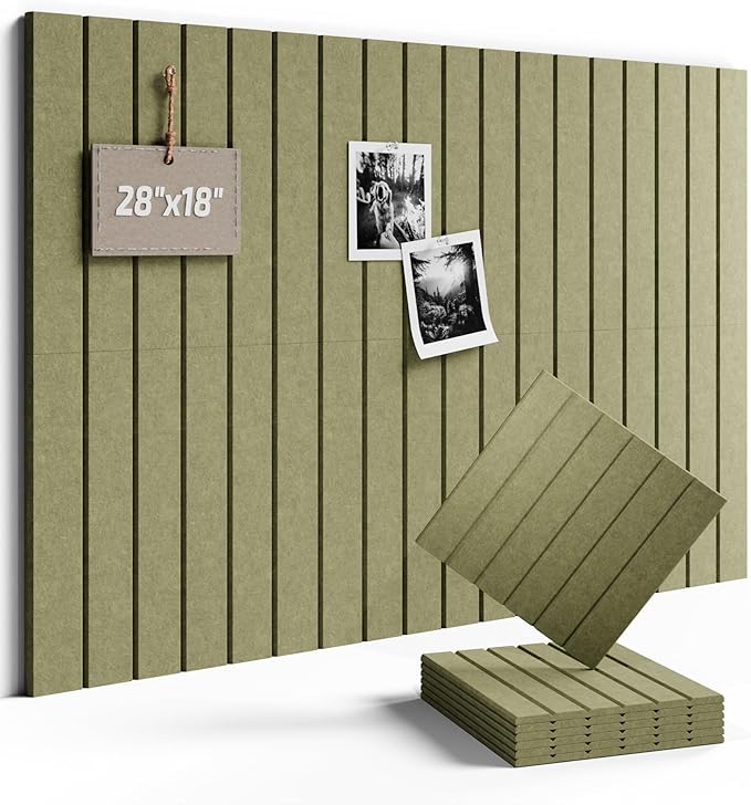 Fluxynara Felt Bulletin Board Tiles -28"x18" with 40 Adhesive Tabs, Cork Board Alternative for Office Decor, Push Pin Board Wall Organizer 6-Pack (Olive Green)