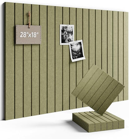 Fluxynara Felt Bulletin Board Tiles -28"x18" with 40 Adhesive Tabs, Cork Board Alternative for Office Decor, Push Pin Board Wall Organizer 6-Pack (Olive Green)