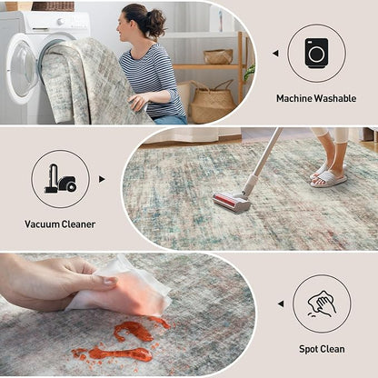 6x9 Area Rugs Washable Rug: Large Modern Abstract Living Room Rug Soft Anti-Skid Thin Carpet Indoor Floor Non-Shedding Carpets for Bedroom Dining Room Farmhouse Nursery Home Office Multi Color