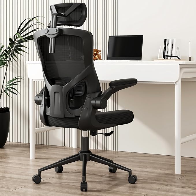 Ergonomic Office Desk Chair with Waterfall Seat and S-Shaped Back for Back and Leg Pressure Relief, Adjustable Headrest for Neck Support, Comfortable for 8+ Hours of Sitting