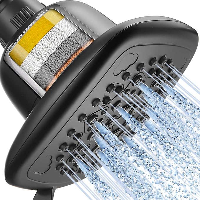 Cobbe Filtered Shower Head, 7 Modes High Pressure Shower Heads - 16 Stage Shower Head Filter for Hard Water for Remove Chlorine and Harmful Substances (Midnight Black Matte, 6 Inch Square)