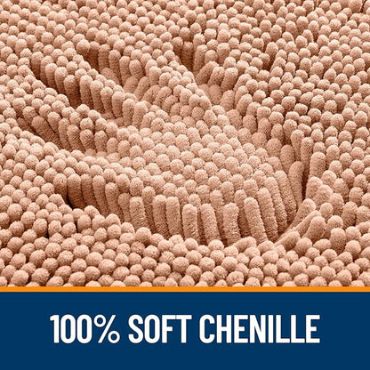 OLANLY Bathroom Rugs 34x21, Extra Soft Absorbent Chenille Bath Rugs, Rubber Backing Quick Dry, Machine Washable Bath Mats for Bathroom Floor, Tub and Shower, Home Decor Accessories, Peach