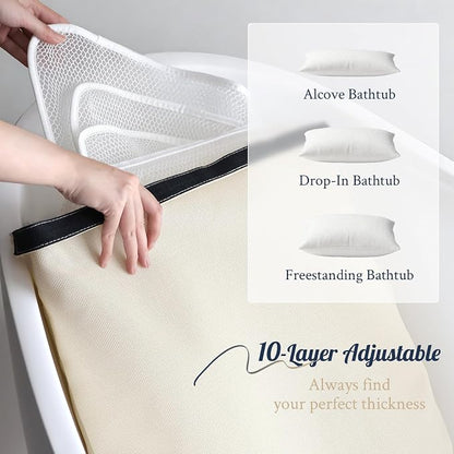 Luxury Bathtub Pillow, Skin-Friendly Cushion, Support Back, Neck & Head, Non-Slip, Adjustable Thickness Fits All Tub, Washable & Quick-Drying - Gift for Christmas Birthday Father's Day