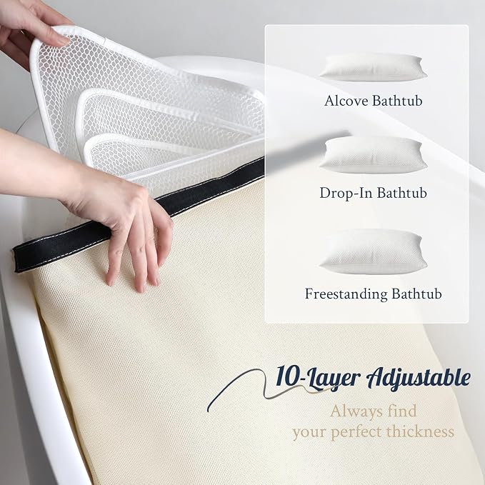 Luxury Bathtub Pillow, Skin-Friendly Cushion for Back, Neck & Head Support, Non-Slip, Adjustable Thickness Fits All Tub, Washable & Quick-Drying - Gift for Christmas Birthday Father's Day