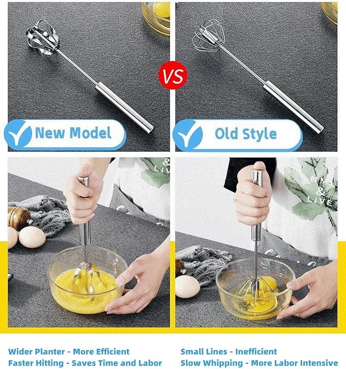 2025 New Stainless Steel Semi-Automatic Whisk with Cleaning Cloth, Wisking Tool Stainless, Multifunctional Egg Beater for Cooking Kitchen Household Eggs Milk Hand Whisk Mixer (B4-New Model 3PCS)