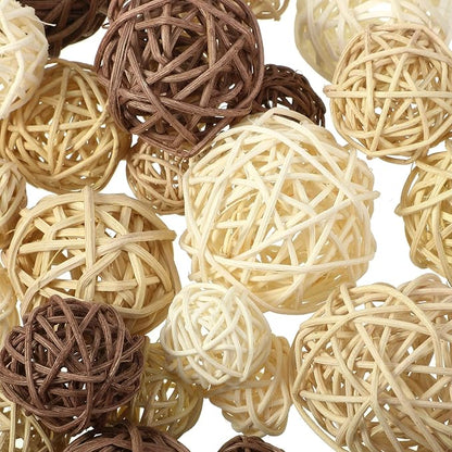 Patelai 36 Pcs Wicker Rattan Balls Decorative Balls for Vase Centerpiece Bowls Orbs Filler for Home Decor,4 Sizes(White, Wood Color, Light Tan, Coffee)