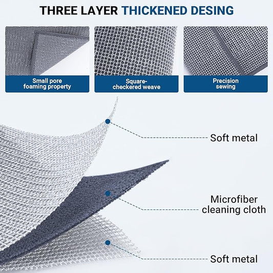 Forggon 10 Pcs New Upgrade 3-Layer Non Scratch Wire Dishcloth,Wire Dishwashing Rag, Non-Scratch Wire Dishwashing Rags for Wet and Dry, Kitchen Cleaning Dish Rags for Cookware,Sinks, Dishes,Stove