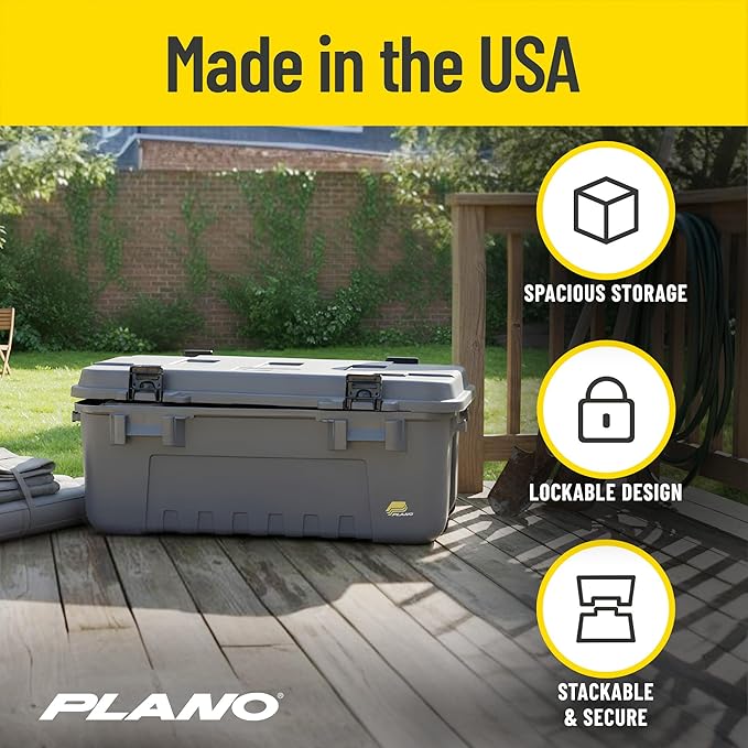Plano 3 Pack Storage Trunk with Wheels, Gray, Lockable Storage Box, Airline Approved Sportsman Trunk, Hunting Gear and Ammunition Bin, Heavy-Duty Containers for Camping, 108-Quart