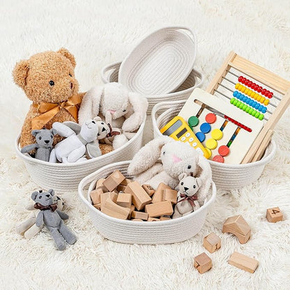 CubesLand Small Woven Rope Toys Basket for Organizing Set 5, Shelves Closet Storage Bins, Empty Gift Baby Shower Basket Also Perfect for Toilet Paper Storage, Organizer Bins Off White
