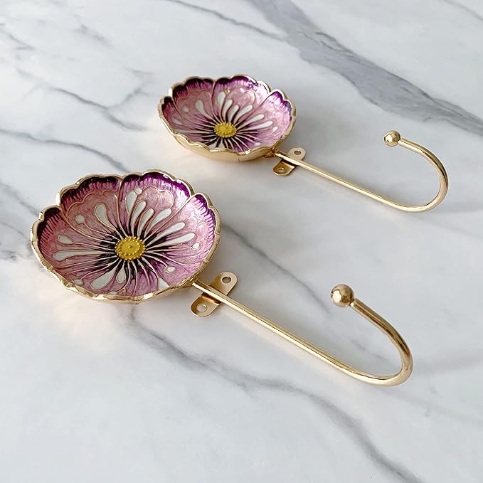 Vintage Flower Shaped Decorative Wall Hooks Rack Hangers for Hanging Clothes Coats Towels Keys Hats, 2 Pack Antique Metal Mounted Wall Hook