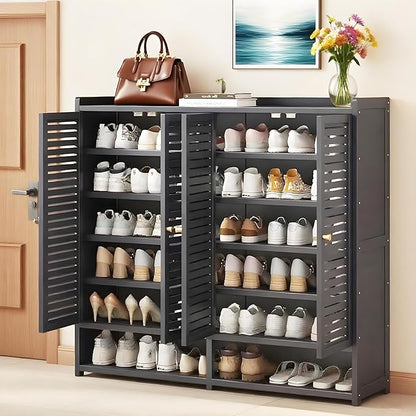 7-Tier Bamboo Shoe Cabinet,Shoe Storage Cabinet with Shelves, Large Shoe Cabinet with Doors,Shoes Rack Organizer for Entryway, Hallway, Living Room