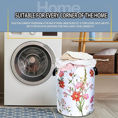 NUTAINLA Beautiful Flowers Laundry Basket Pink Red Floral Foldable Oxford Cloth Funny Tote Bag Laundry Hamper Clothes Storage Bucket Toy Organizer For Bathroom/Laundry Storage/Bedroom 18.9x16.5 Inch
