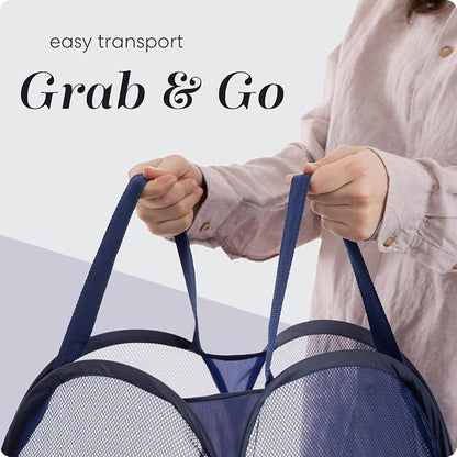 Handy Laundry Collapsible Mesh Pop Up Laundry Hamper 2-Pack – Large Foldable Laundry Basket with Side Pocket, Breathable & Durable, Space-Saving for Clothes, Toys, Travel, Dorm, Bedroom, Blue