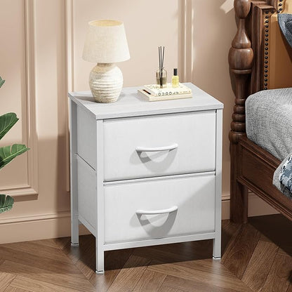 Sweetcrispy Nightstand Set of 2 with 2 Storage Drawers, 20" Height Small Bed Side Furniture End Table, Wooden Top Fabric Cabinet Kids Mini Dresser for Bedroom, Closet, Entryway, College Dorm