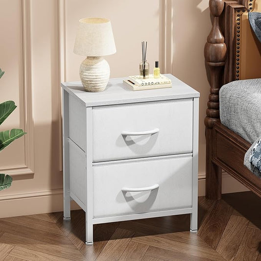 Sweetcrispy Nightstand Set of 2 with 2 Storage Drawers, 20" Height Small Bed Side Furniture End Table, Wooden Top Fabric Cabinet Kids Mini Dresser for Bedroom, Closet, Entryway, College Dorm