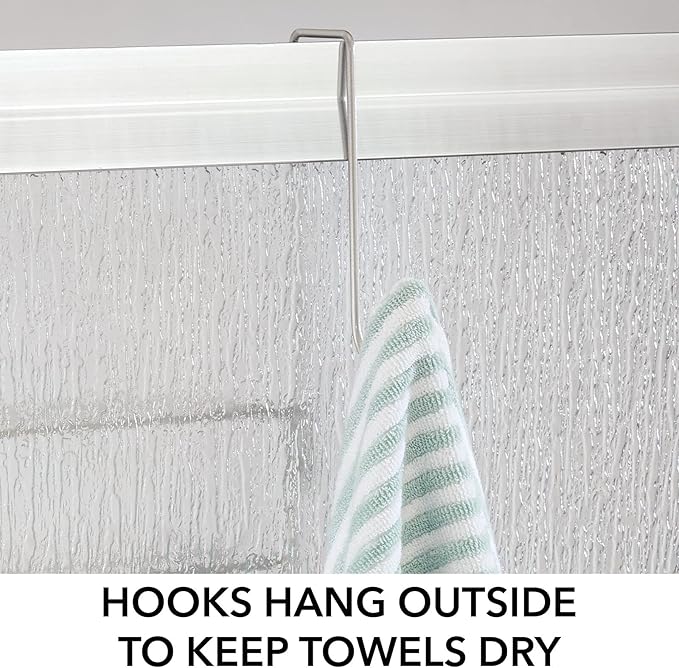 mDesign Extra Wide Metal Wire Over the Bathroom Shower Door Caddy, Hanging Storage Organizer with Built-In Hooks and Baskets on 2 Levels for Shampoo, Body Wash, Loofahs, Rust Resistant - Satin