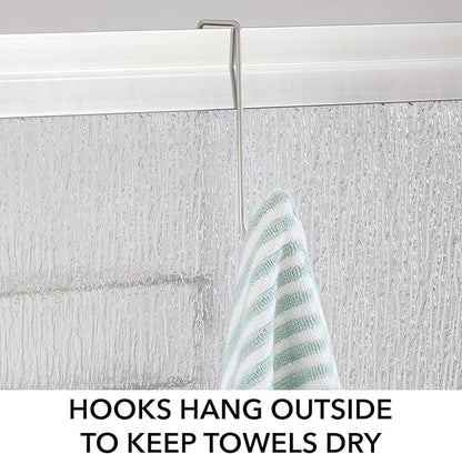 mDesign Extra Wide Metal Wire Over the Bathroom Shower Door Caddy, Hanging Storage Organizer with Built-In Hooks and Baskets on 2 Levels for Shampoo, Body Wash, Loofahs, Rust Resistant - Satin