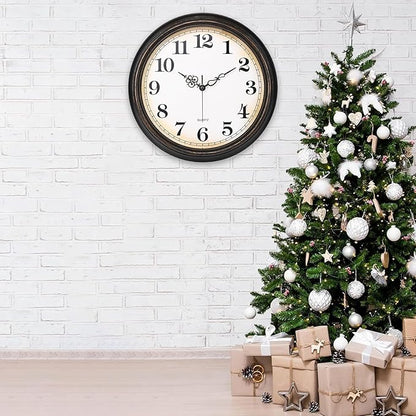 Large Wall Clock 16 Inch Silent Non-Ticking Vintage Wall Clocks Battery Operated for Living Room Office School (Bronze)