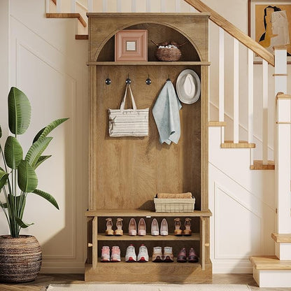 Tribesigns Hall Tree with Bench and Shoe Storage, 4-in-1 Design Entryway Bench with Coat Rack, 70.86" Tall Mudroom Rack with 5 Double Hooks and Adjustable Shelf for Hallway (Brown)