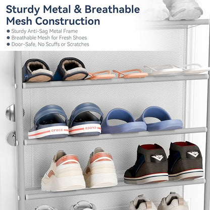 Whitmor 36 Pair Over The Door Shoe Organizer, 12 Tier Hanging Shoe Organizer, Heavy Duty Metal & Mesh Shoe Holder, Hanging Shoe Rack for Closet Organizer & Storage, 74"H x 21.7"W x 7.5"D, Grey