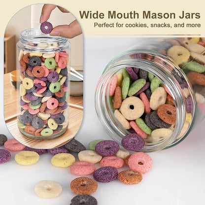 Overnight Oats Containers with Lids, 24oz Wide Mouth Mason Jars with Lids, 9 Pack Glass Jars with Airtight lid for Chia Pudding Yogurt Salad, Meal Prer Oatmeal Jars, Yellow