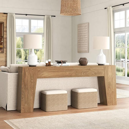Extra Long Sofa Console Table for Entryway, 78-Inch Large Farmhouse Wood Behind Couch Table, Modern Trapezoid Accent Entrance Table for Foyer Living Room Hallway Home, Natural Oak Brown
