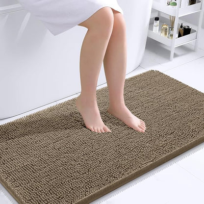 OLANLY Large Bathroom Rugs 40x24, Extra Soft Absorbent Chenille Bath Rugs, Rubber Backing Quick Dry, Machine Washable Bath Mats for Bathroom Floor, Tub and Shower, Home Decor Accessories, Tan
