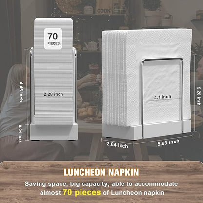 Napkin Holder for Table, Bamboo Iron Standing Napkin Dispenser for Kitchen Dining Table Farmhouse Cocktail Picnic Rustic Wood Holders for Mail Bills Suitable for All Dining Room Decors Silvery & White