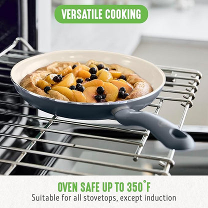 GreenLife 16 Piece Nonstick Cookware Set, Soft Grip Non-Toxic PFAS-Free Ceramic Pots & Pans, Dishwasher & Oven Safe, Frying, Sauce, Saute, Utensils, Glass Lids, Stay-Cool Handles, Wobble Free, Gray