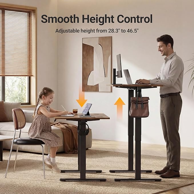 Claiks Electric Standing Desk, Adjustable Height Stand up Desk, 48 * 24 Inches Sit Stand Home Office Desk with Splice Board, Black Frame/Vintage Brown Top