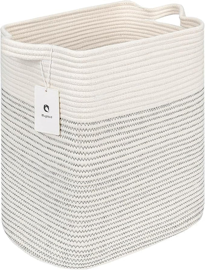 Storage Baskets for Clothes Fabric Cotton Rope Storage Basket with Handles, Decorative Woven Basket for Living Room,Closet Organizer Blankets, and 2bags (White/Black Line, L16×W11.4×H15.9)