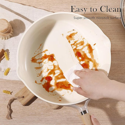 CAROTE Ceramic Nonstick Frying Pan Skillet with Lid, 10" Deep Frying Pan, 4 QT Saute Pan wilt Lid, Non Stick Chef's Pan, Non-toxic Healthy, PFOA/PFAS Free, Induction-Compatible, Taupe