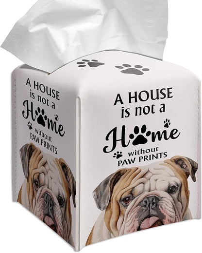 Grace Yonks Cute Bulldog Tissue Box Cover Square, Bulldog Dog Cube Case for Facial Tissues, 5.2" PU Leather(030)