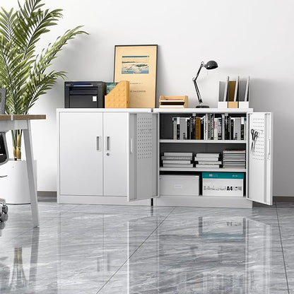 SUXXAN Metal Storage Cabinet with Pegboard 31.5'' x 31.5'' x 16.5'',Lockable Rolling Steel Storage Cabinet with 5 Adjustable Shelves and Door for Garage, Office, Kitchen, Assembly Required(White)