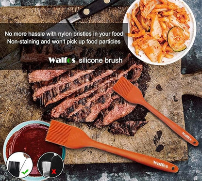 Walfos 600℉ Heat Resistasnt Pastry Brushes, BPA Free Silicone Basting Brush for Cooking, Spread Oil Butter Sauce for Baking Kitchen BBQ Grill, Dishwasher Safe, 2 Size (Large and Samll)