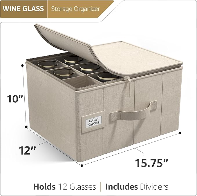 Sorbus Stemware Storage Cases Hard Shell, Wine Glass Storage Box Case with Dividers and Handle - China Storage Containers Holds 12 Crystal Glassware, Red White Wine Glasses, Champagne Flutes, Goblets