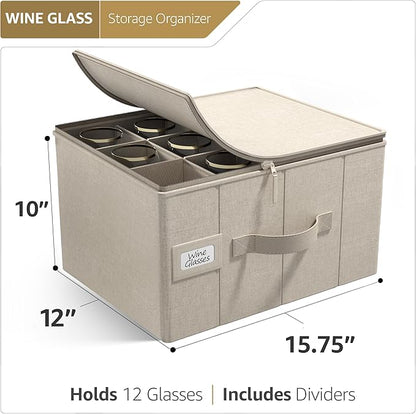 Sorbus Stemware Storage Cases Hard Shell, Wine Glass Storage Box Case with Dividers and Handle - China Storage Containers Holds 12 Crystal Glassware, Red White Wine Glasses, Champagne Flutes, Goblets