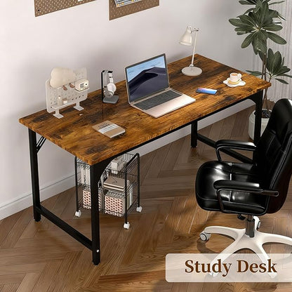 Computer Desk, 47 Inch Home Office Desks, Office Desk for Gaming Writing Study Work, Study Table with Large Legroom, Computer Desk with Metal Frame, Modern Simple Home Office Desk for Bedroom