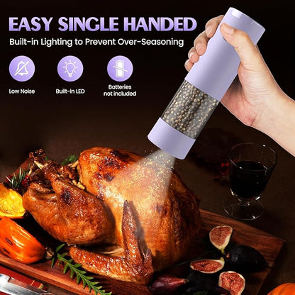 Salt and Pepper Grinder Set Gifts for Women Automatic Battery Pepper Mill Shakers Kitchen Accessories Cooking for Mom, Adjustable Coarseness Salt Pepper Shakers Family Gifts Ideas