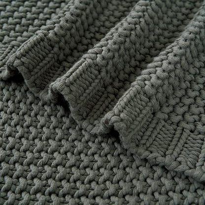 Chunky Cable Knit Throw Blanket Lightweight Grey 100% Organic Cotton Blanket for Sofa Couch Bed Baby Nursery, Rustic Shabby Chic Modern Farmhouse, Gray 60” x 80” Give Laundering Bag
