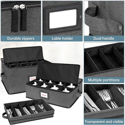 ANILD China Storage Containers 3-Piece Set, Hard Shell Box Moving Dishes, Wine and Glasses, Mugs, Cups, Champagne Flute, Ideal for Kitchen Organization and Moving Supplies