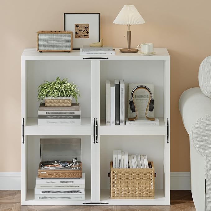 4 Cube Bookshelf Organizer, DIY Wooden Open Book Shelf with Anti-Tip Design, Cube Book Shelf for Bedroom, Office, Dorm, White