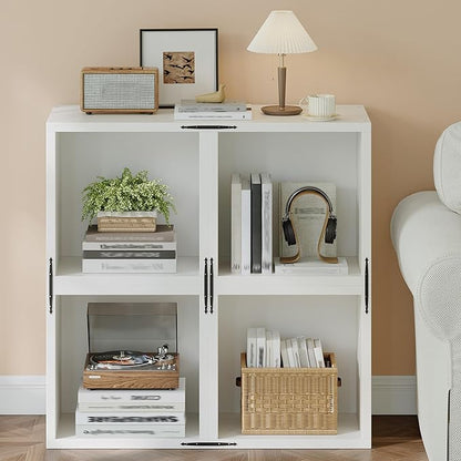 4 Cube Bookshelf Organizer, DIY Wooden Open Book Shelf with Anti-Tip Design, Cube Book Shelf for Bedroom, Office, Dorm, White