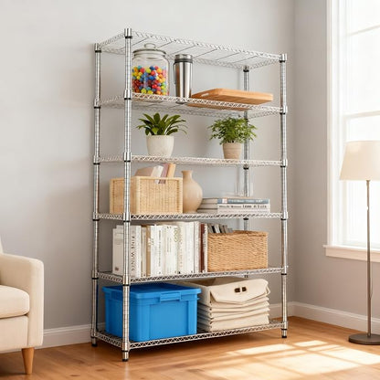 M MZG 2100LBS 47.2" W 6 Tiers Shelf Storage Shelves Metal Shelving Unit Heavy Duty Garage Shelving Adjustable Wire Shelves for Pantry,Kitchen,Garage,Basement,Chrome 17.7" D x 47.2" W x 82.4" H