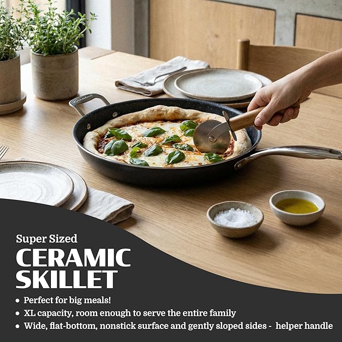 Granitestone 14 Inch Large Frying Pan with Lid, Ceramic Non Stick Frying Pans Skillet, Non Toxic Frying Pans Nonstick for Sauté & Cooking, PFAS & PFOA Free, Oven & Dishwasher Safe