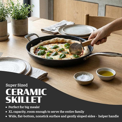 Granitestone 14 Inch Large Frying Pan with Lid, Ceramic Non Stick Frying Pans Skillet, Non Toxic Frying Pans Nonstick for Sauté & Cooking, PFAS & PFOA Free, Oven & Dishwasher Safe