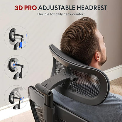FLEXISPOT OC3-Pro Cloud Ergonomic Office Chair for Big and Tall Black, High Back Office Chair with Flip-up Arm/8-Level Lumbar Support, Foam Seat Cushion, Chairs for Home Office Studying Gaming, Black